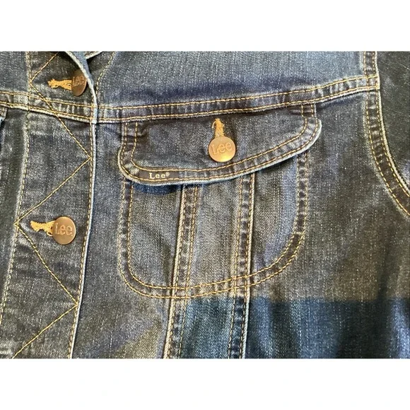 Vintage Lee Easy Rider Denim Jean Jacket Medium Dark Wash Blue Punk 90s Mens M - Picture 6 of 6